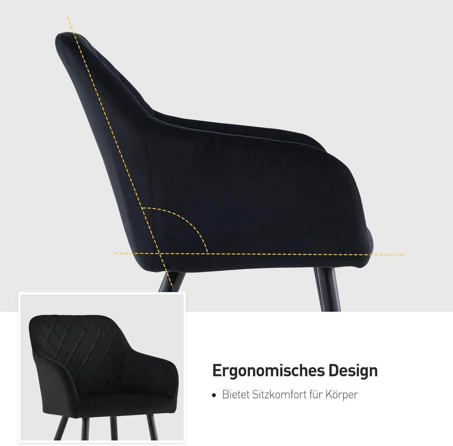 Esszimmerstühle 2er Set Samt Bezug Armlehne Metallbeine schwarz