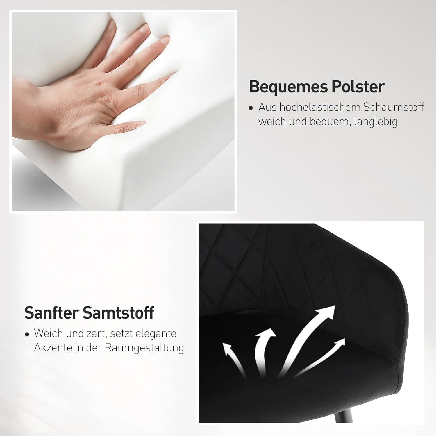 CLIPOP Esszimmerstühle 4er Set Samt Schwarz Armlehne Metallbeine