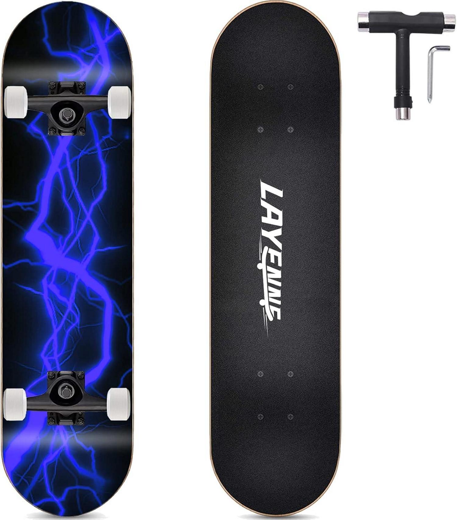 Skateboard 31 Zoll Komplettset 7-lagiges Ahorn ABEC-11 Halterung Blau