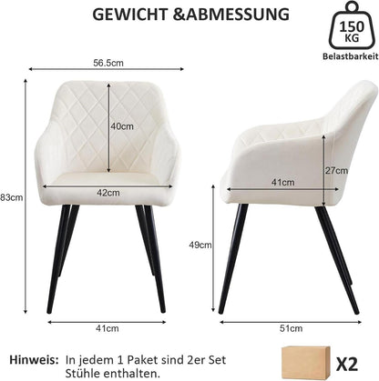 Esszimmerstuhl Set Samt Bezug Armlehne Metallbeine in