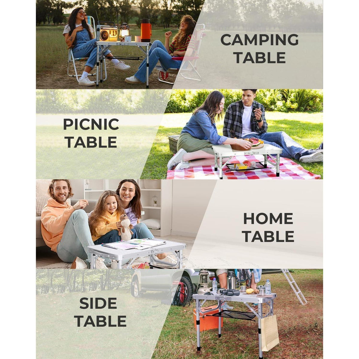 Höhenverstellbarer Campingtisch mit Netzablage, 60x40cm
