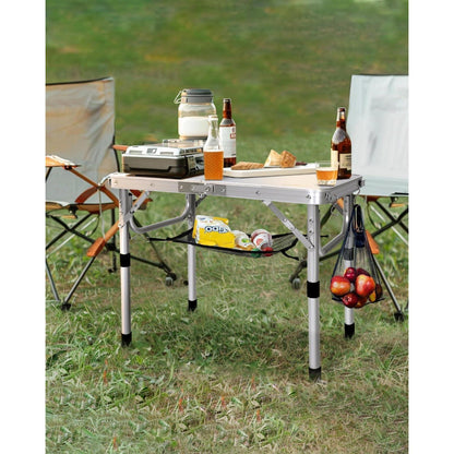 Höhenverstellbarer Campingtisch mit Netzablage, 60x40cm