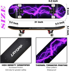 LAYENNE Skateboard 31 Zoll komplett mit ABEC-11 Lager, Ahorn