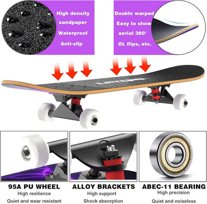 Skateboard 31 Zoll Ahorn Deck ABEC-11 Halterung ???? Geeignet für alle
