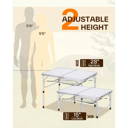 Höhenverstellbarer Campingtisch mit Netzablage, 90x60cm Weiß