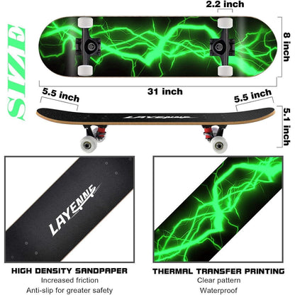 Komplettes Skateboard 31 Zoll Ahorn Deck ABEC-11 Lager Verde