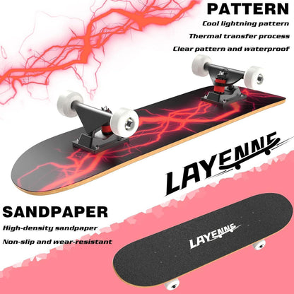 LAYENNE Skateboard 31 Zoll Komplettes Ahorn Deck ABEC-11