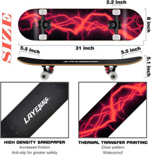 LAYENNE Skateboard 31 Zoll Komplettes Ahorn Deck ABEC-11