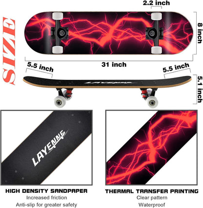 LAYENNE Skateboard 31 Zoll Komplettes Ahorn Deck ABEC-11