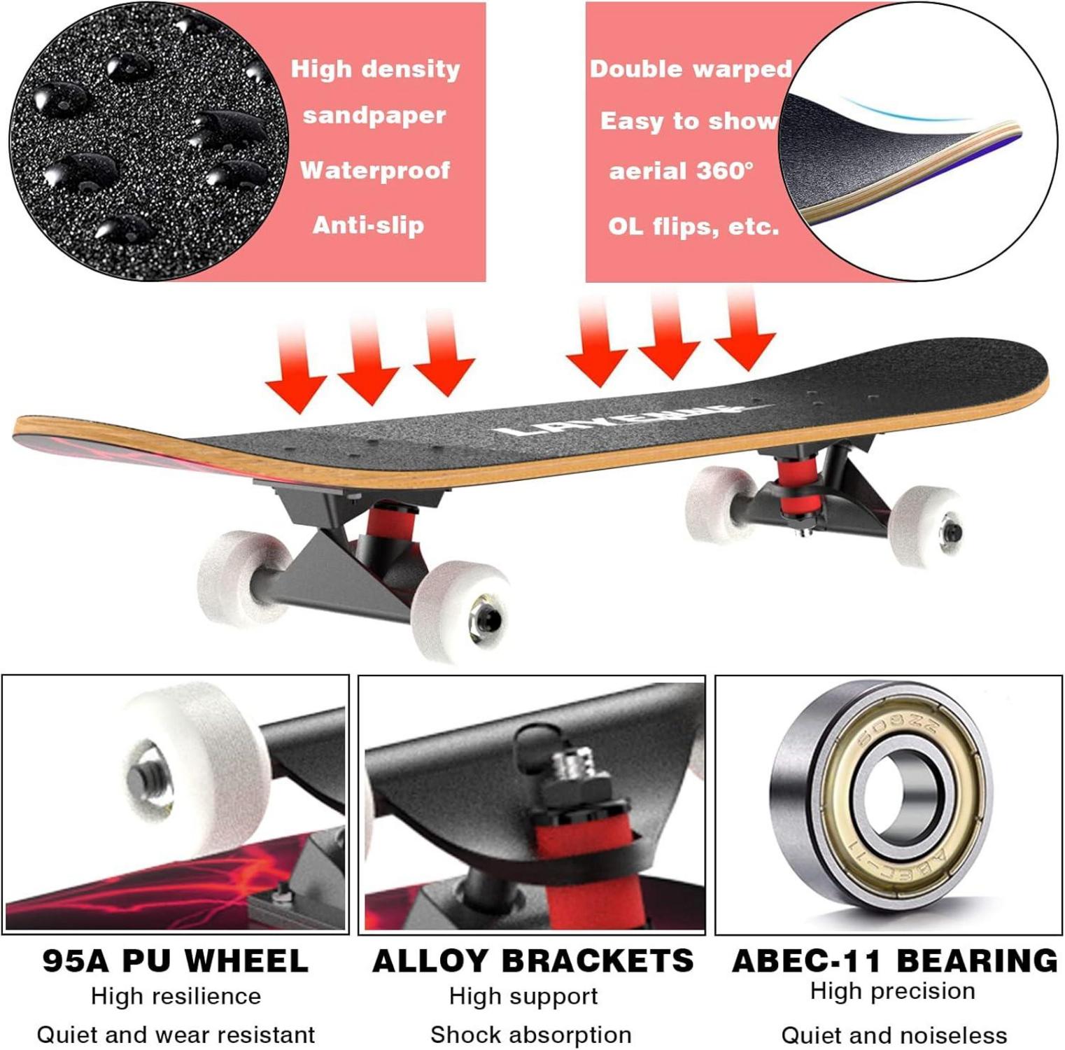 Skateboard 31 Zoll Ahorn Deck ABEC-11 Halterung