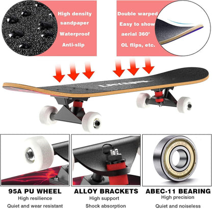 Skateboard 31 Zoll Ahorn Deck ABEC-11 Halterung