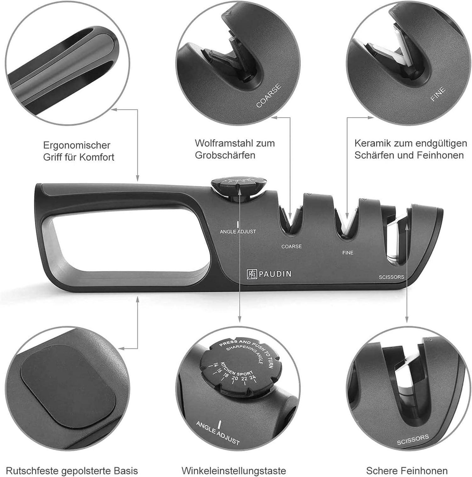 Paudin 3-Stufen-Messerschärfer mit Griff - für alle Messerarten geeignet
