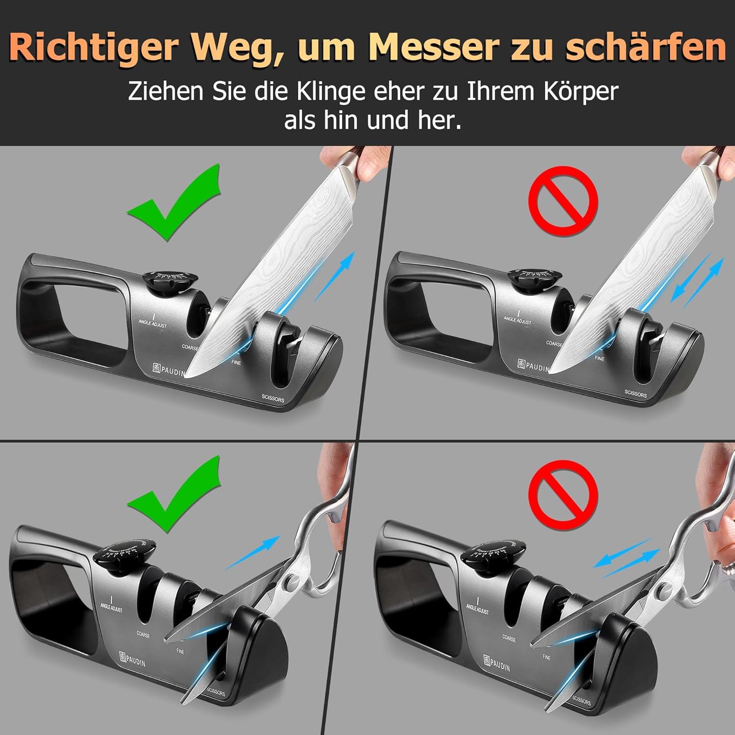 Professioneller 3-Stufen Messerschärfer mit einstellbarem Winkel - für