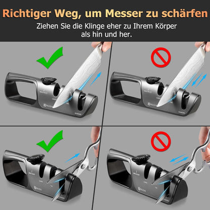 Professioneller 3-Stufen Messerschärfer mit einstellbarem Winkel - für