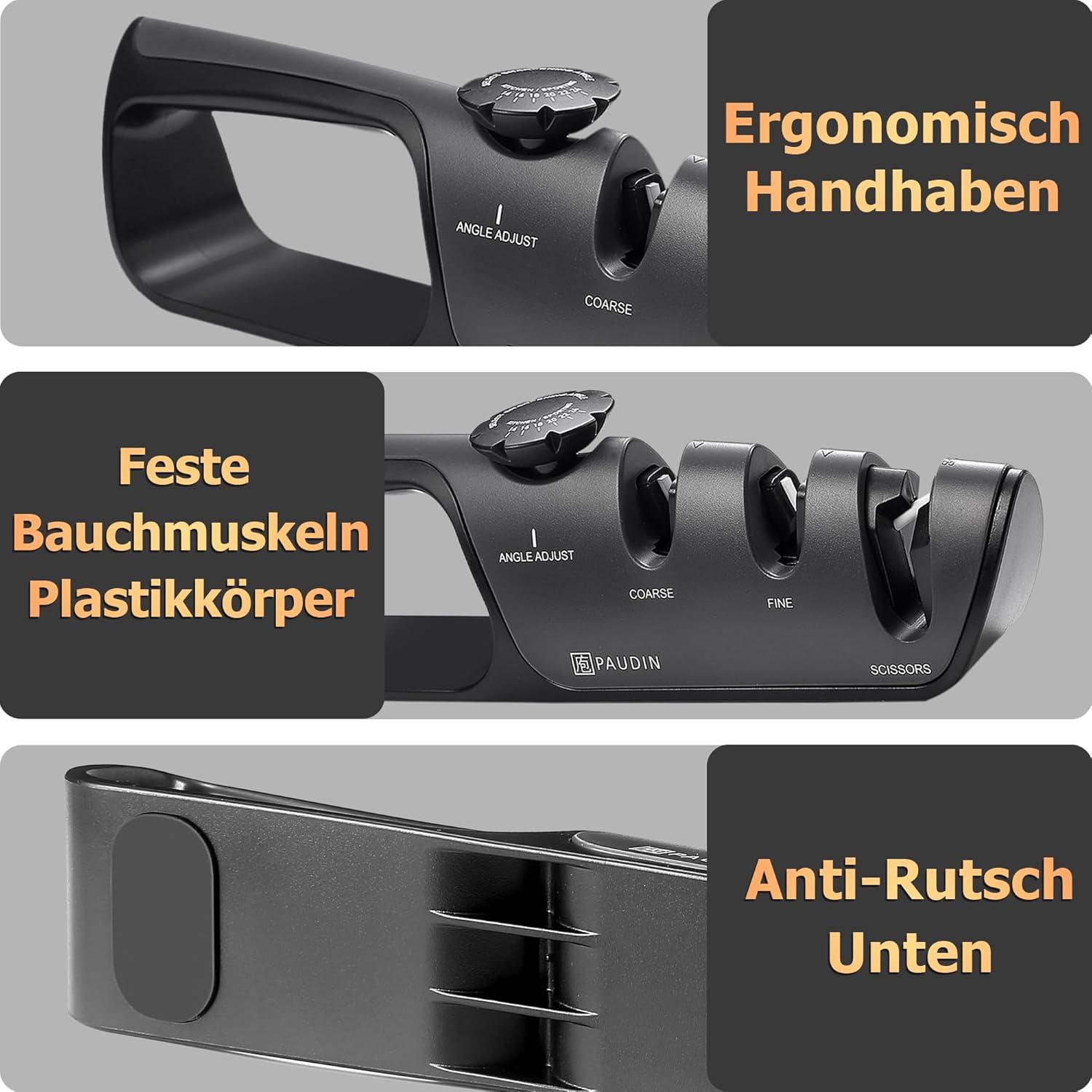 Paudin 3-Stufen-Messerschärfer mit Griff - für alle Messerarten geeignet