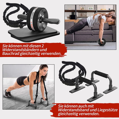 EnterSports 6-in-1 Bauchroller Set Fitnessband Liegestuetze Kniematte