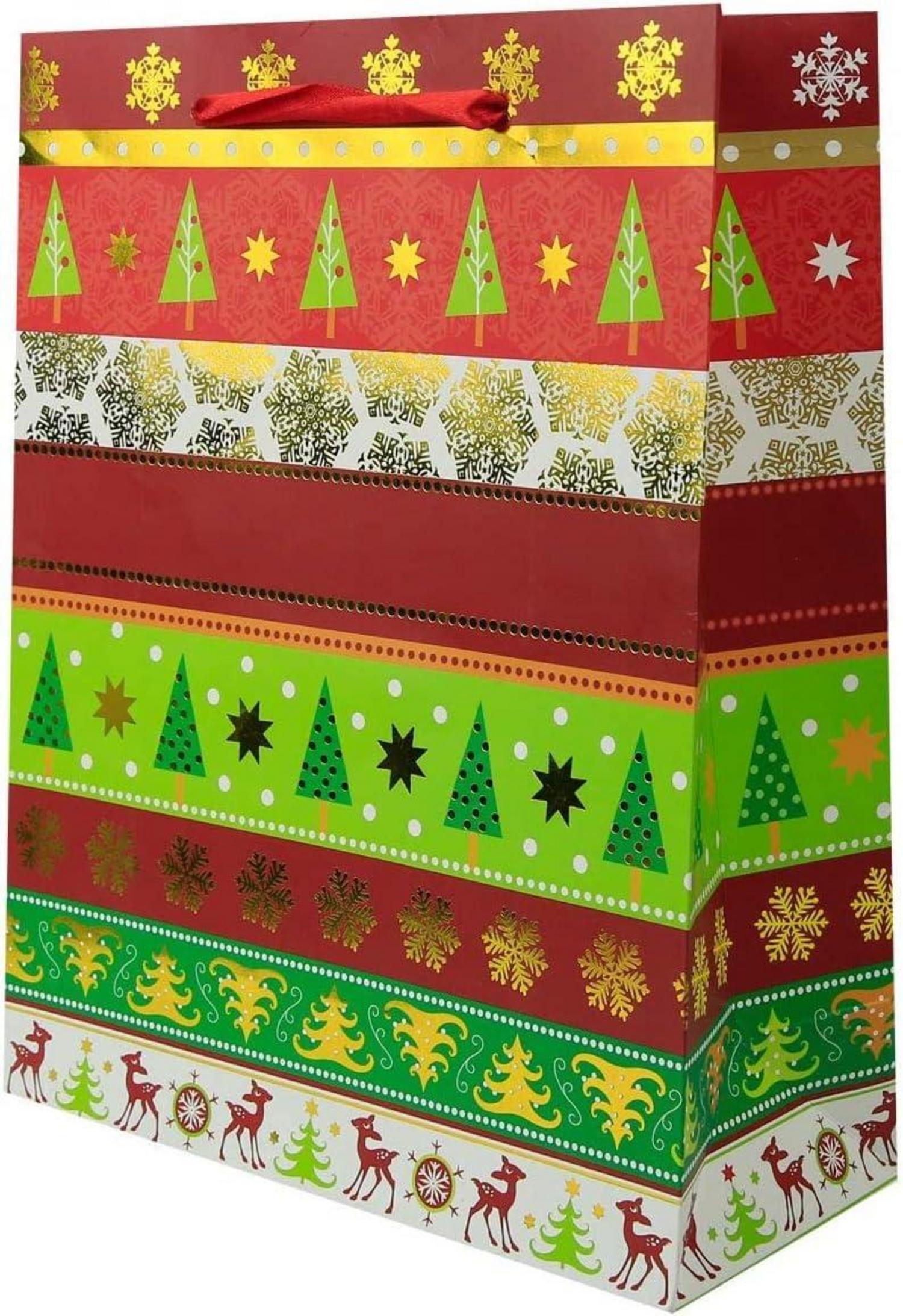 12er Set Weihnachtstüten 32x26x12cm Geschenktaschen festliche Motive mit Tragegriff