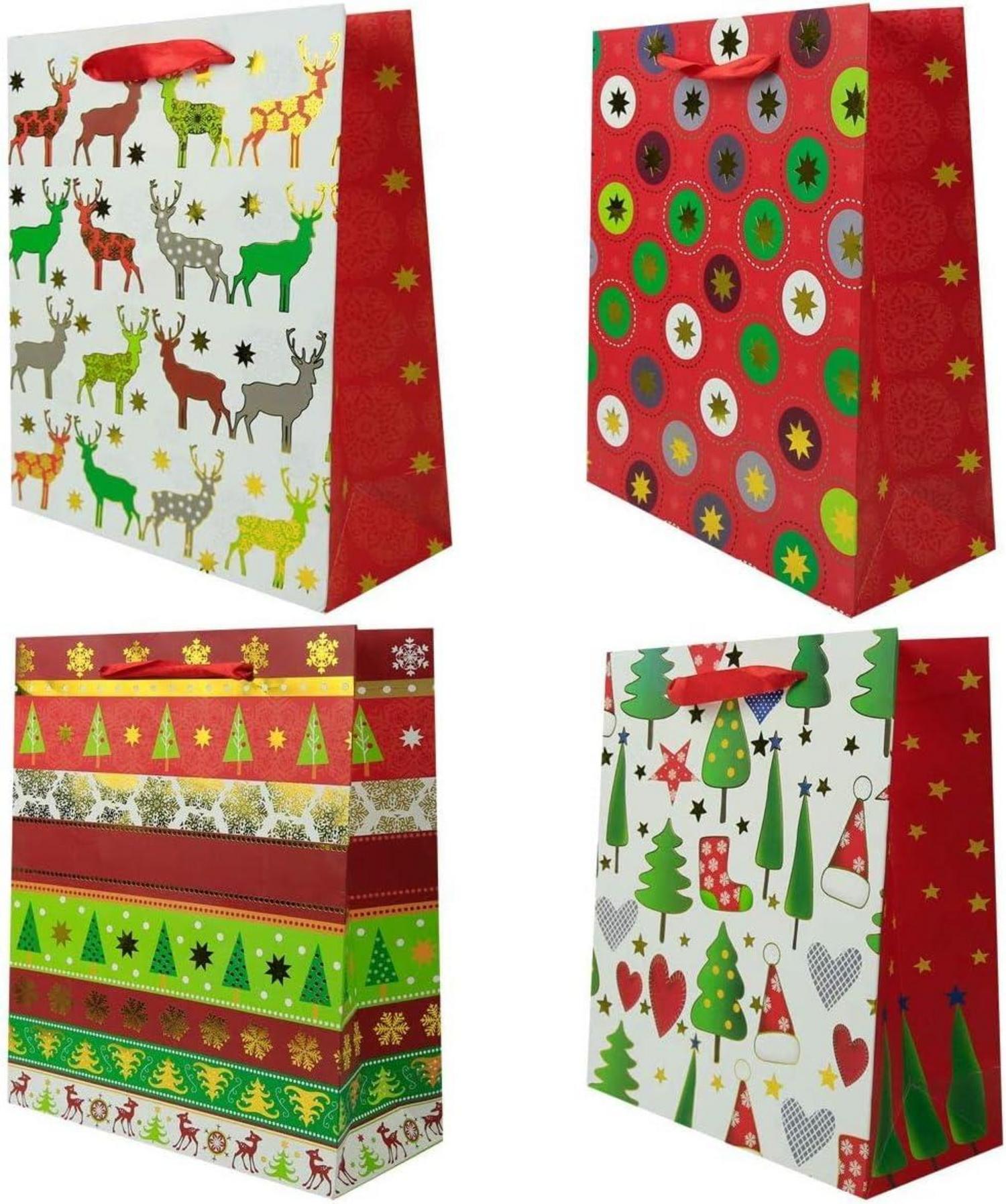 12er Pack Weihnachtstüten 32x26x12cm Goody Bags verschiedene Themen 4