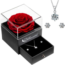 Ewige Echte Rose Geschenkbox Halskette OhrringeROT