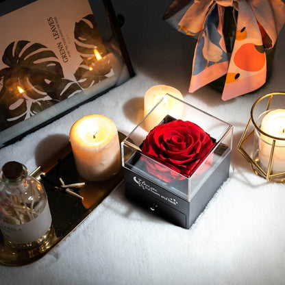 Ewige Echte Rose Geschenkbox Halskette OhrringeROT