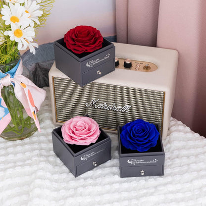 Ewige Echte Rosen-Geschenkbox mit Halskette Ohrringe Rot
