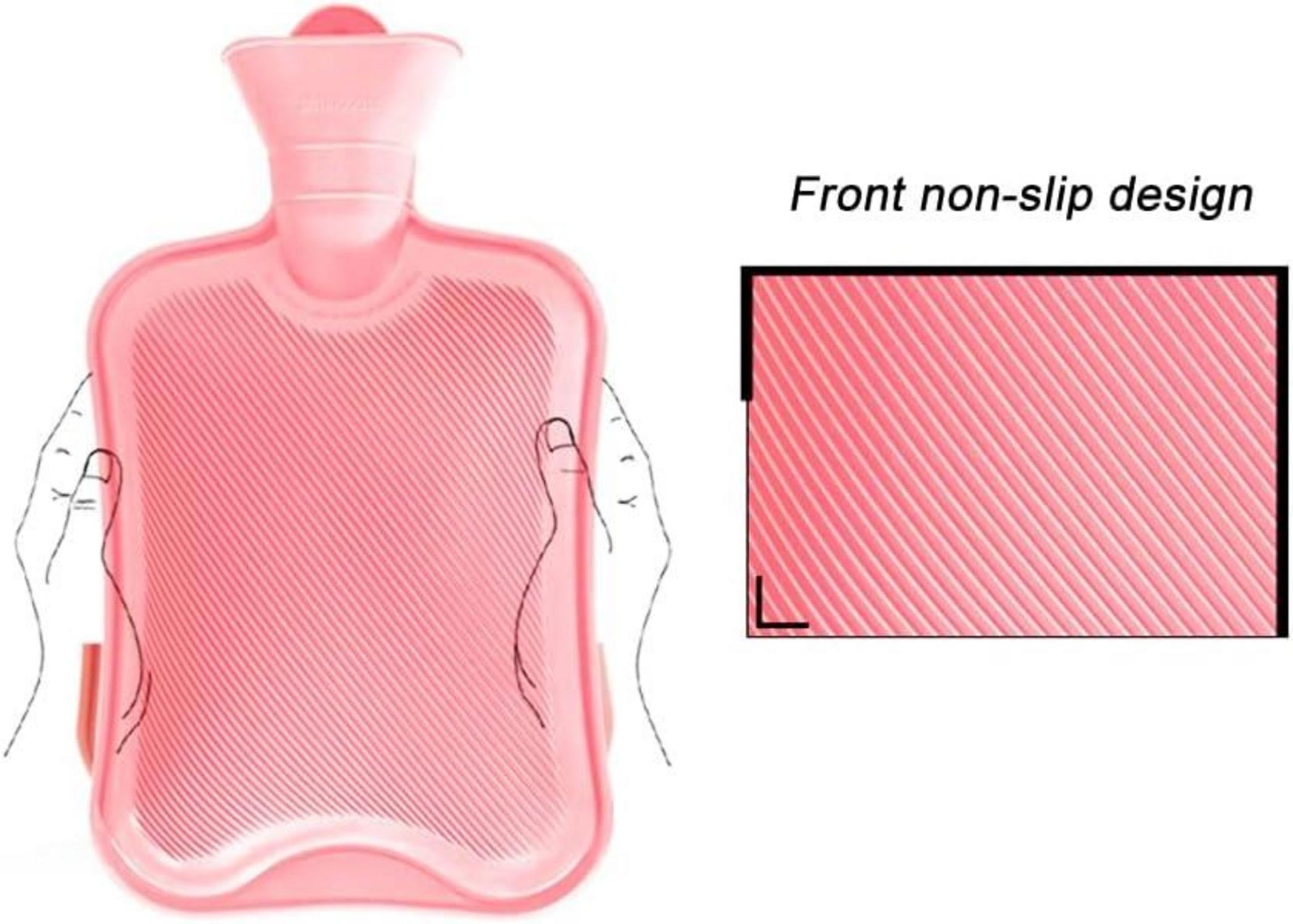 Extra große 2L Wärmflasche ohne Bezug in Rosa, sicherer Naturkautschuk