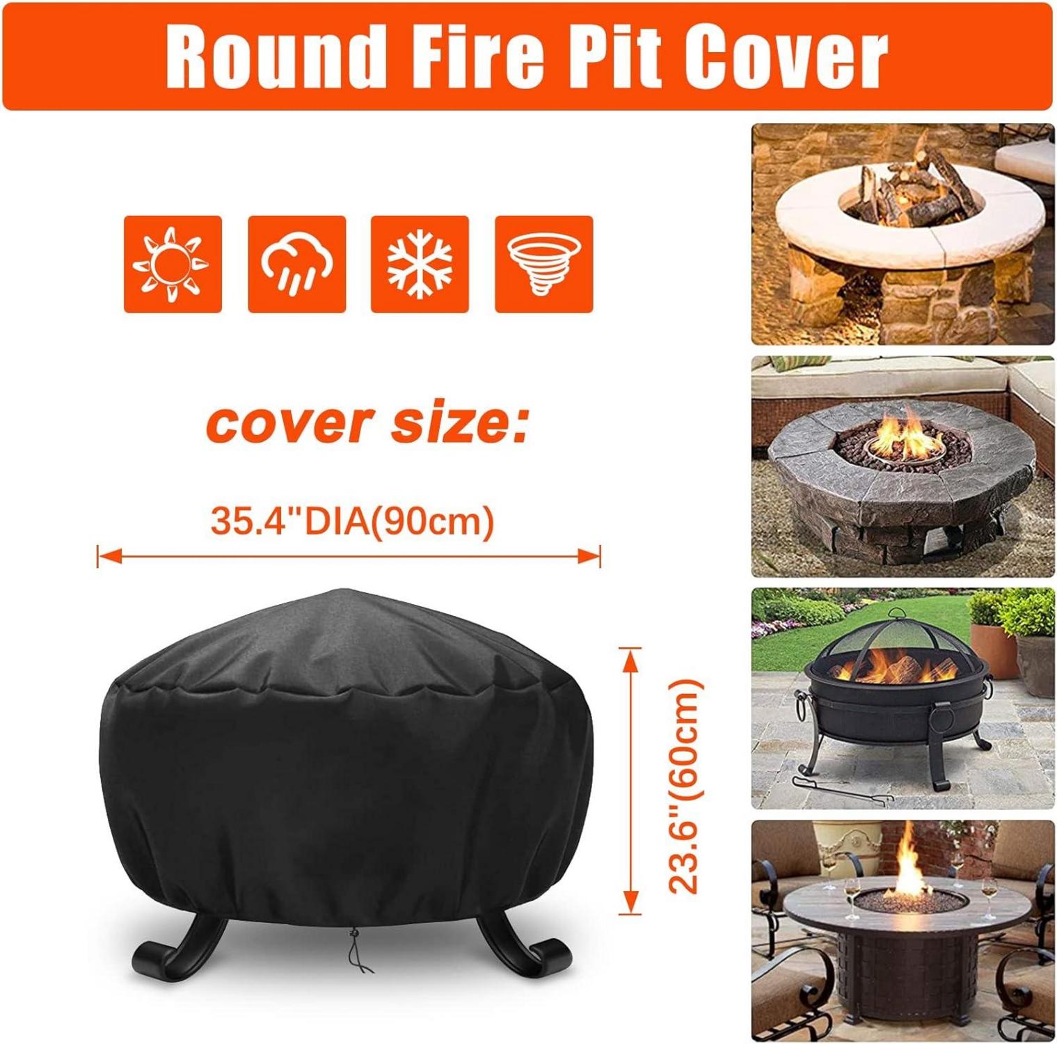 Feuerstelle Abdeckung Rund Wasserdicht 90x60cm Schwarz