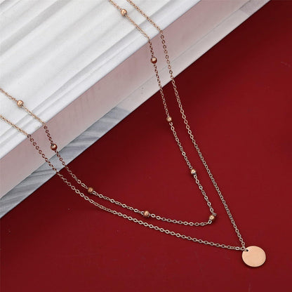 Damen Layered Kette Silber Rosegold Gold Multilayer Halskette Runde Anhänger