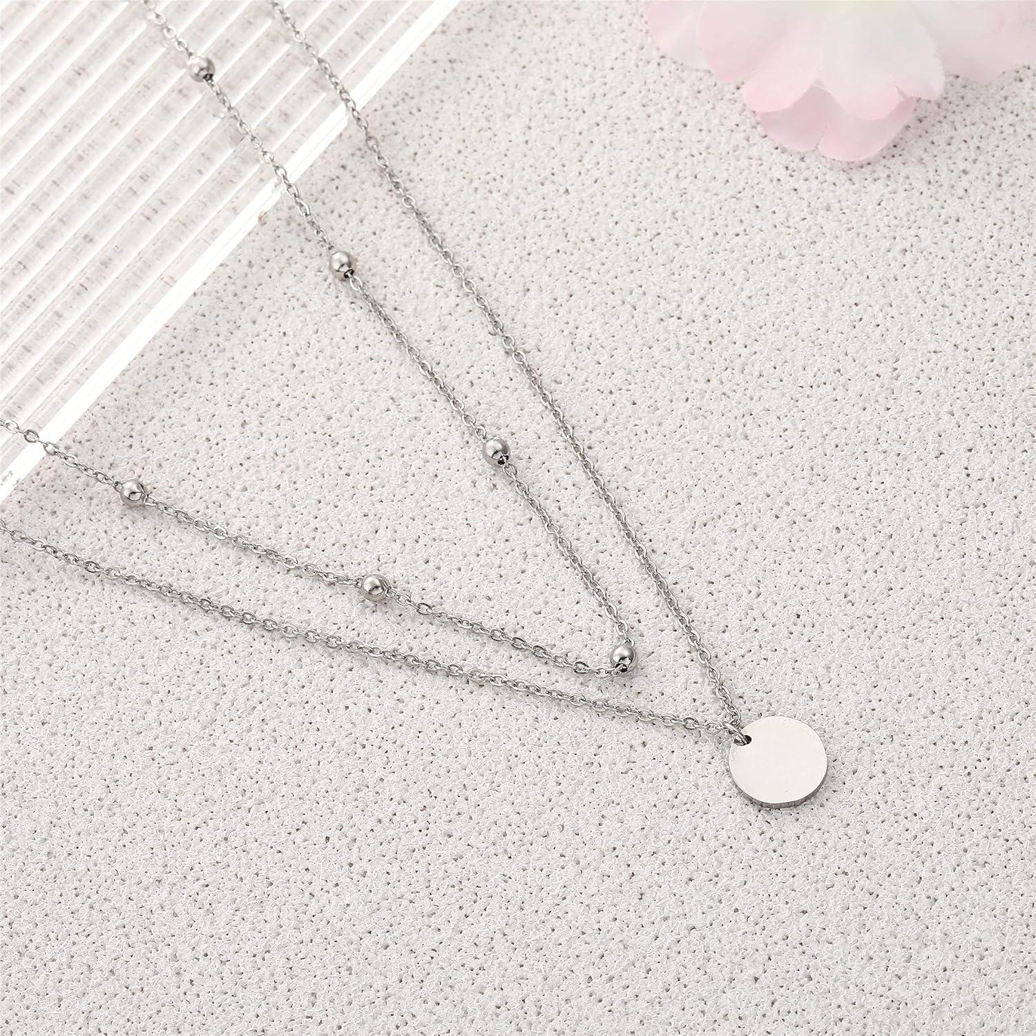 AFSTALR Damen Layered Kette Silber Doppel Multilayer Halskette mit Coin Anhänger