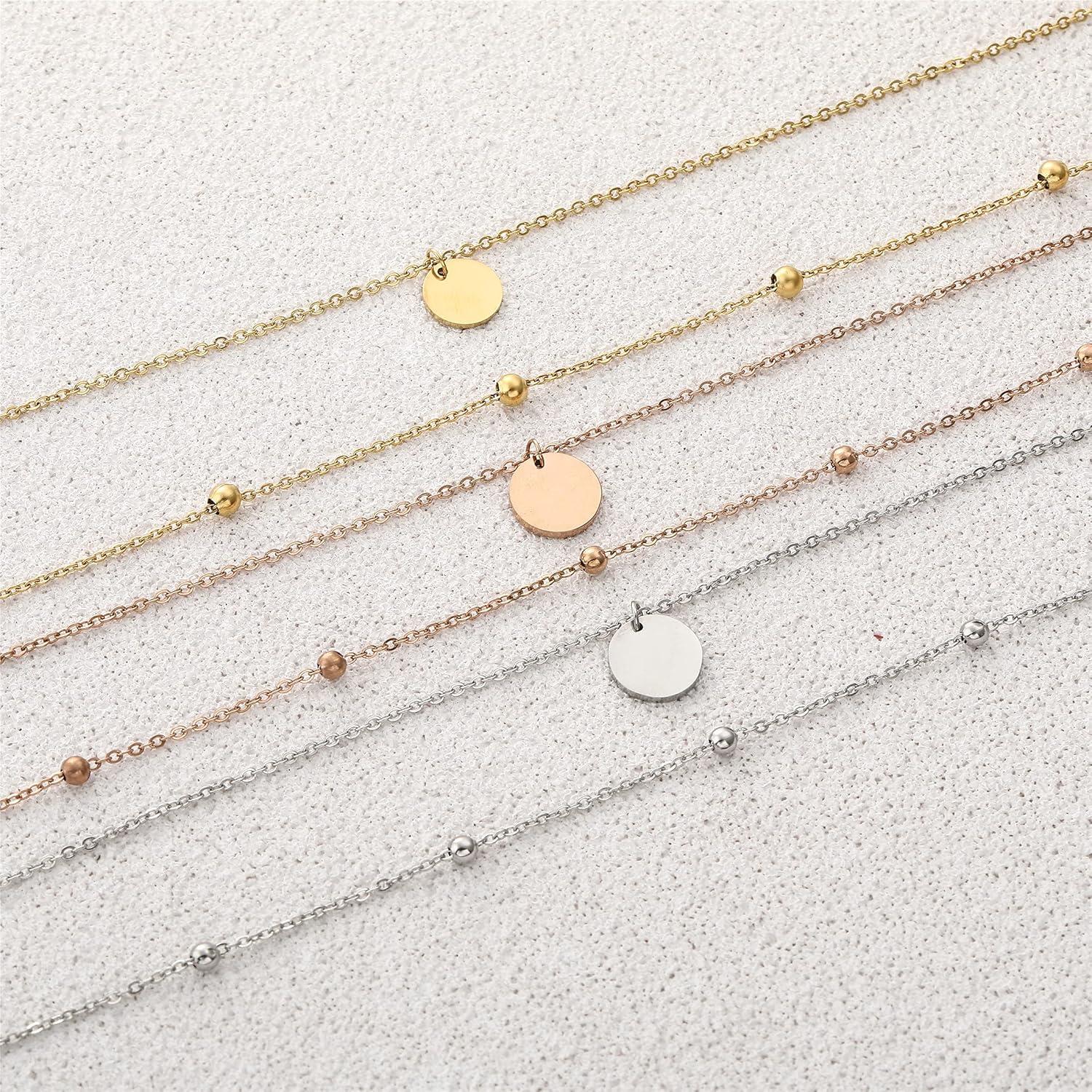 AFSTALR Layered Kette Damen Silber Gold Multilayer Halskette Rund Anhänger