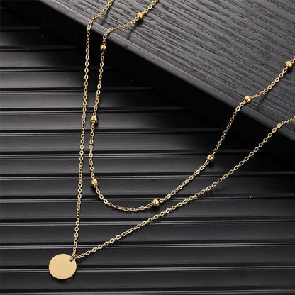 AFSTALR Damen Multilayer Doppelkette mit Runden Anhänger - Silber/Rosegold/Gold