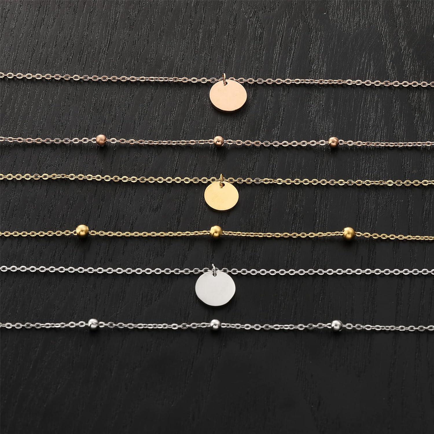 AFSTALR Damen Multilayer Doppelkette mit Runden Anhänger - Silber/Rosegold/Gold