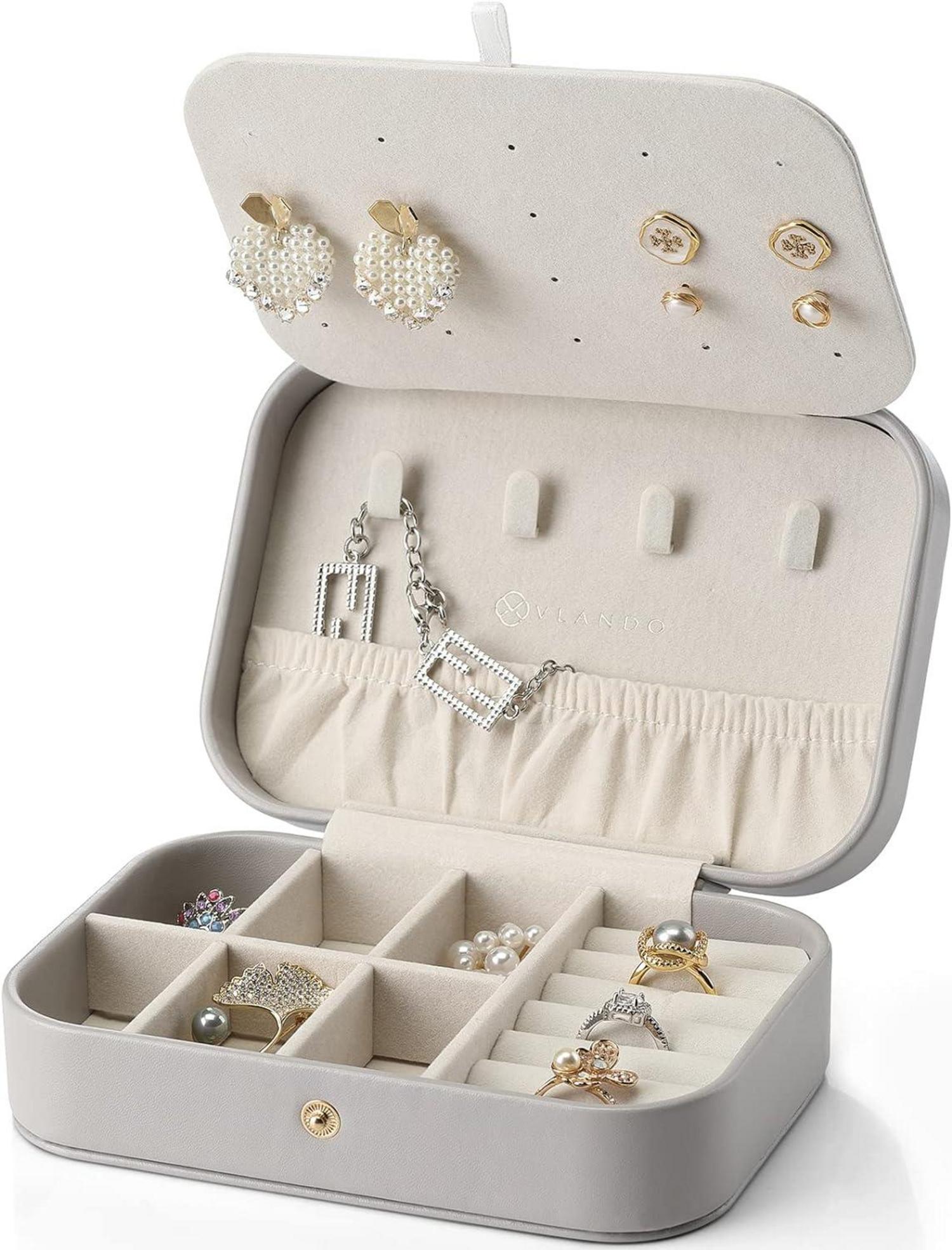 Vlando Schmuckkästchen Klein Leder Schmuck Organizer Reise Grau