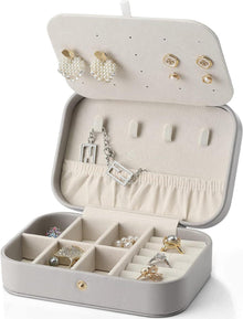 Vlando Schmuckkästchen Klein Leder Schmuck Organizer Reise Grau