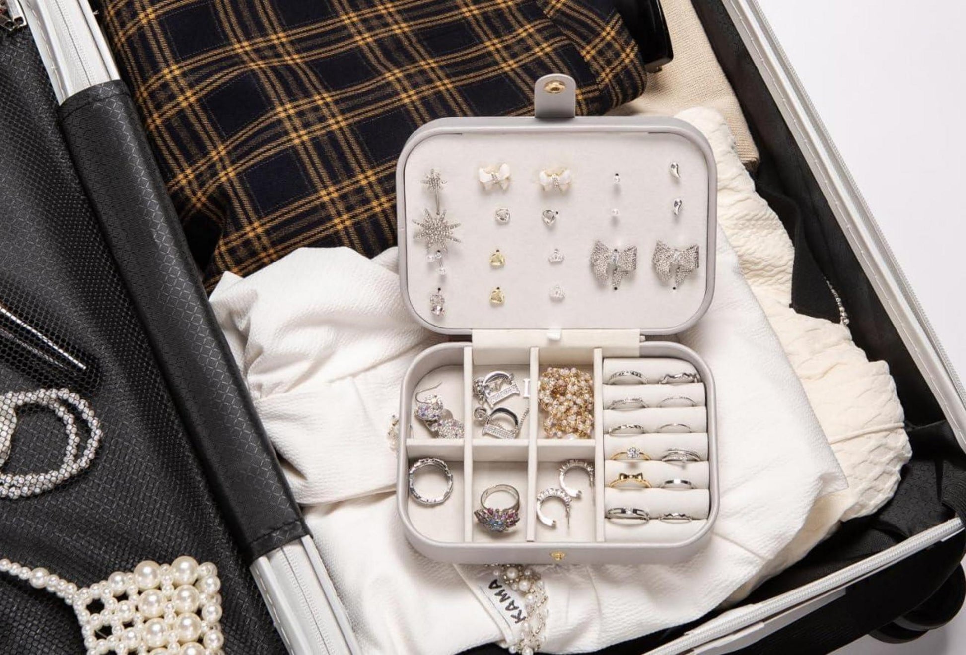 Schmuckkästchen Mini Organizer Leder Frauen Geschenk Urlaub Grau