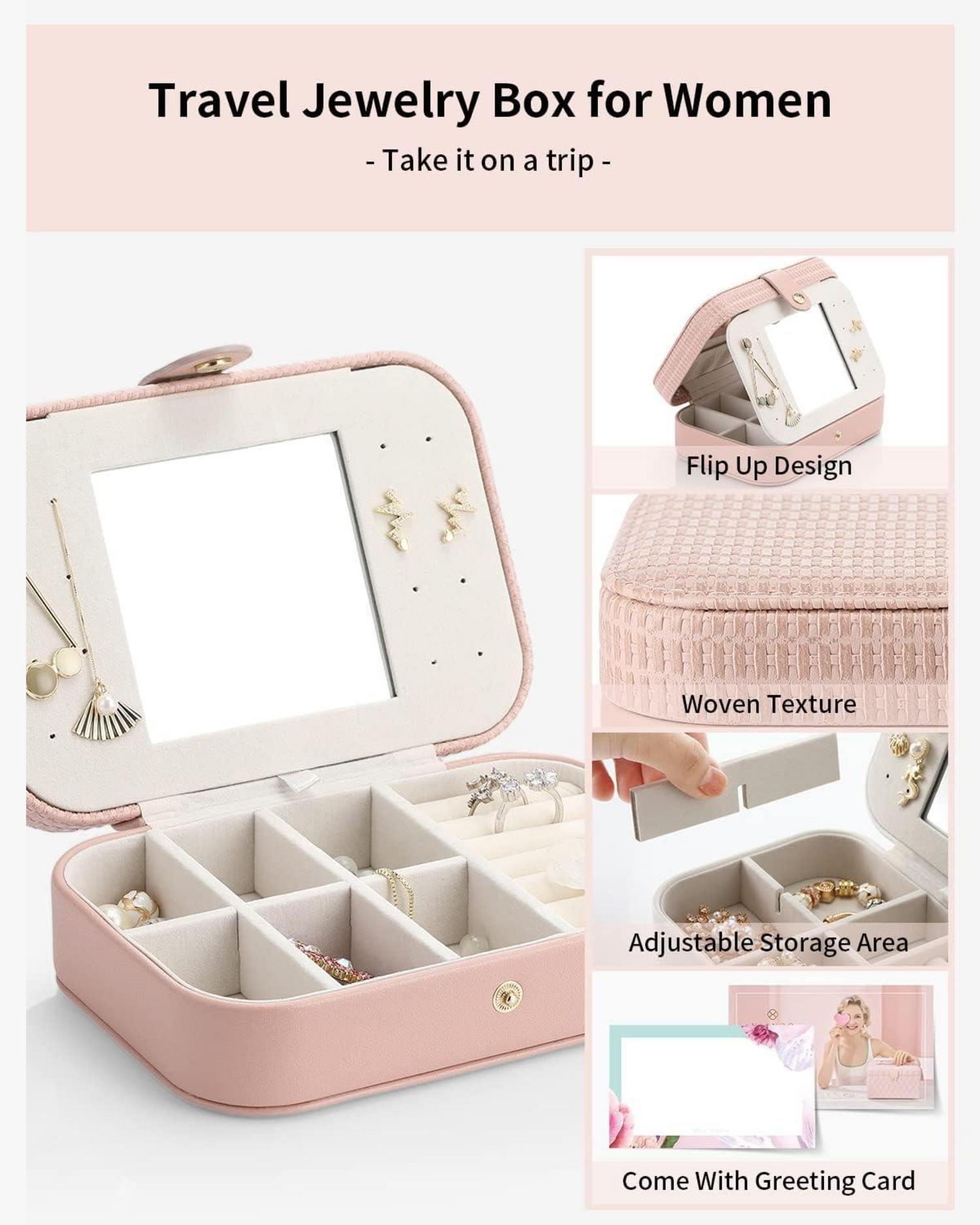Schmuckkästchen Mädchen Schmuck Organizers Leder Pink mit Spiegel