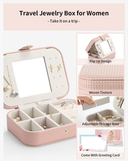 Schmuckkästchen Mädchen Schmuck Organizers Leder Pink mit Spiegel