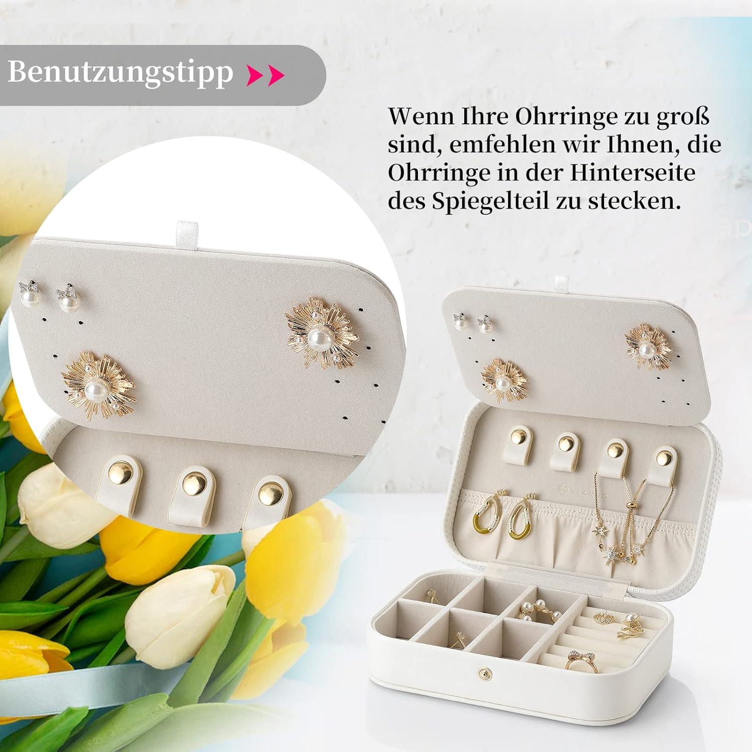 Vlando Mädchen Schmuckkasten Reise Spiegel Ohrringe Ketten Organizer