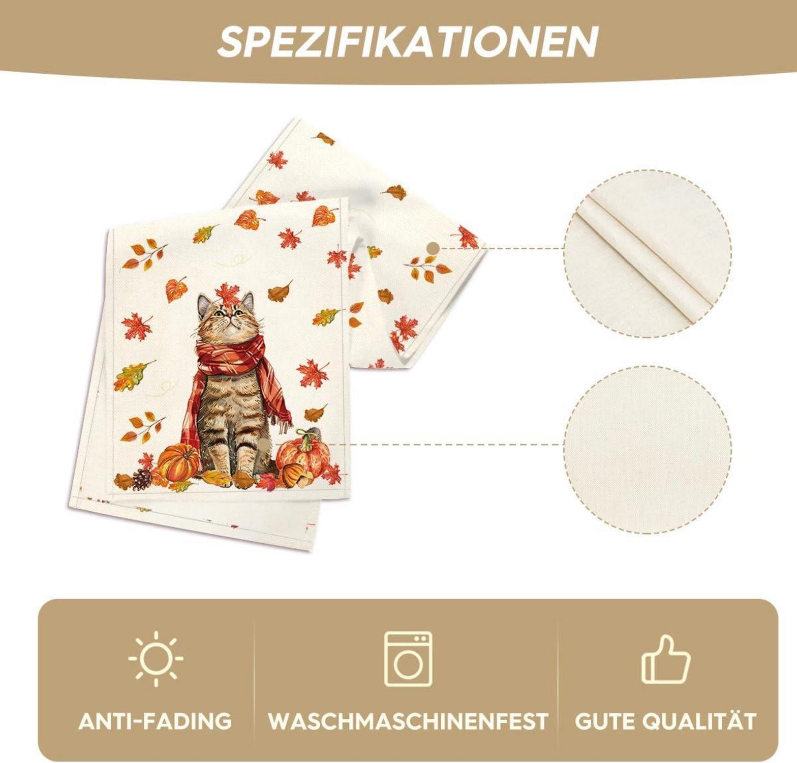 Herbst Tischläufer Katze Kürbisse Ahornblätter 40x140 cm SEO