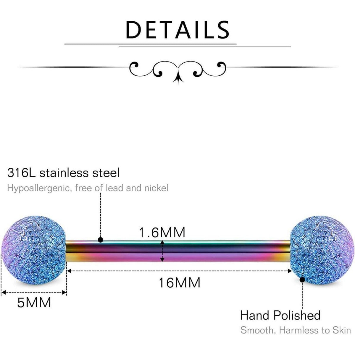 Zungenpiercing Set 16 Stück Chirurgenstahl 14G 16mm Rosegold Herz Blume