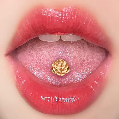 Zungenpiercing Set 16 Stück Chirurgenstahl 14G 16mm Rosegold Herz Blume