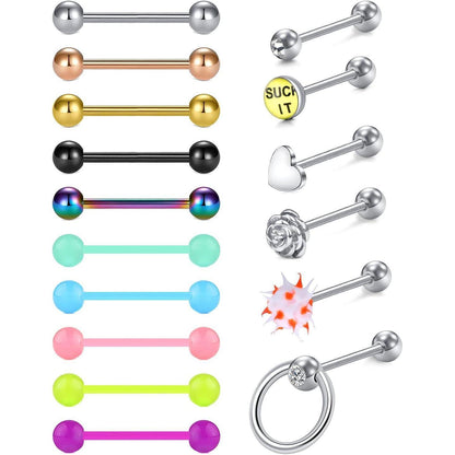 Zungenpiercing Set 16 Stück 14G Chirurgenstahl 16mm Multicolor-Silber