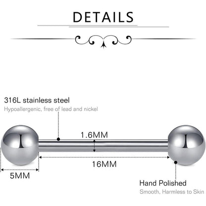 Zungenpiercing Set 16 Stück 14G Chirurgenstahl 16mm Multicolor-Silber