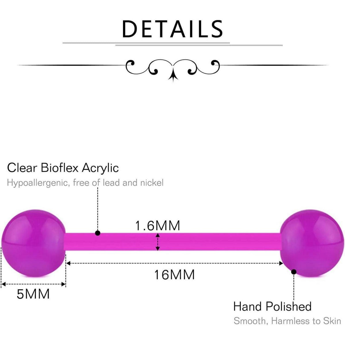 Zungenpiercing Set 16 Stück 14G Chirurgenstahl 16mm Multicolor-Silber