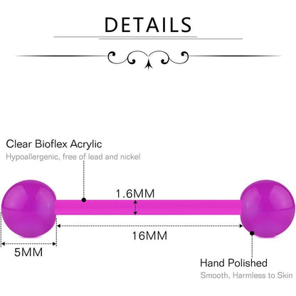 Zungenpiercing Set 16 Stück 14G Chirurgenstahl 16mm Multicolor-Silber