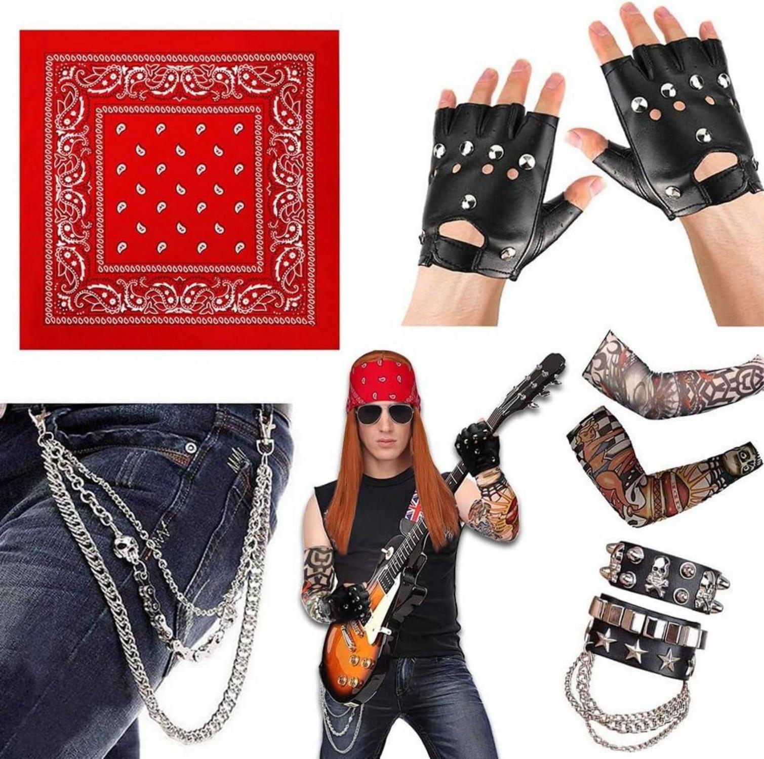 Punk Gothic Rocker Kit Schwermetall 80er 90er Jahre Disco Kostüm