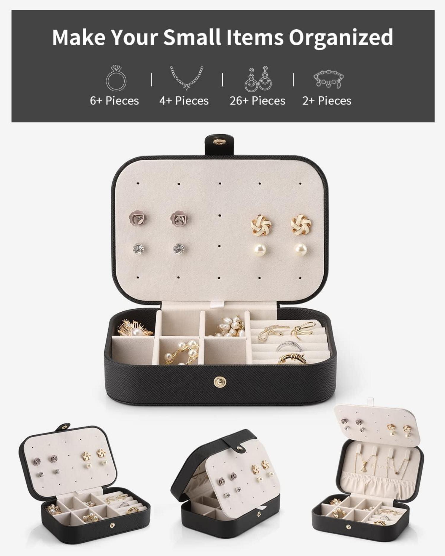 Vlando Schmuckkästchen Reise Schmucktasche Leder Black Gold