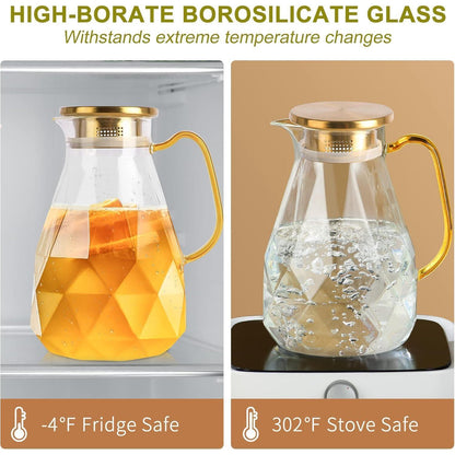 Yirilan 2,2 Liter Glaskaraffe mit Deckel - Borosilikatglas