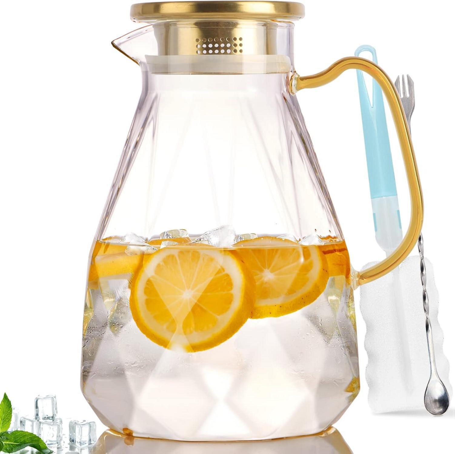 Großer Glaskrug mit Deckel 2.2 Liter - Borosilikatglas-Karaffe