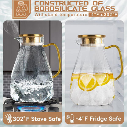 Yirilan 2.2 Liter Glaskaraffe mit Deckel - Wasserkrug aus Glas